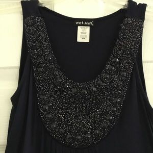 NAVY BLUE EMBELLISHED SLEEVELESS TOP SIZE SMALL